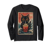 Lustiges Kawaii Katze Bubble Tea Japanische Kunst Langarmshirt