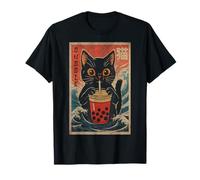 Lustiges Kawaii Katze Bubble Tea Japanische Kunst T-Shirt