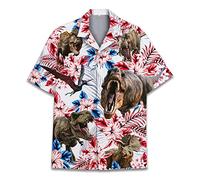 Lustiges Pferd Hawaiihemden für Männer und Frauen, Liebespferderennen Hawaii-Sommer Kurzarm Casual Relaxed Fit Button-Down, Dinosaurier, 4X-Groß
