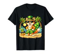 Lustiges St. Patrick's Day Cat Surfing Tee Lucky Irish Beach T-Shirt