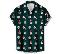 Lustiges Weihnachtshemd für Herren, kurzärmelig, Knopfleiste, Urlaub, Bowling-Shirt (S-6XL), Weihnachtsstock und Schneeflocke, XX-Large