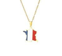 LUTAKU Halskette mit Frankreich-Karte und -Flagge für Damen und Herren, Anhänger mit Frankreich-Motiv, Schmuckaccessoires aus Edelstahl mit Landkartenmotiv