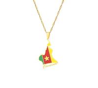 LUTAKU Halskette mit Kamerun-Karte und Flagge, Kamerun-Halskette für Damen und Herren, Kamerun-Halskette, Anhänger, Edelstahl, Karten-Schmuck-Zubehör, Edelstahl