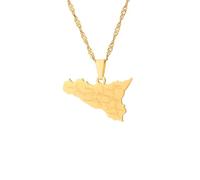 LUTAKU Halskette mit Karte von Italien und Sizilien sowie Städten für Damen und Herren, Anhänger mit Karte von Italien und Sizilien, Kette aus Edelstahl, Schmuckaccessoires