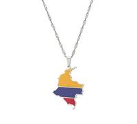 LUTAKU Halskette mit Kolumbien-Karte und -Flagge für Damen und Herren, Anhänger mit kolumbianischem Motiv, Schmuck mit Landkartenmotiv aus Edelstahl