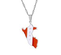LUTAKU Halskette mit Peru-Karte und -Flagge für Damen und Herren, Peru-Anhänger, Schmuckaccessoires aus Edelstahl mit Landkartenmotiv