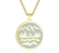 LUTAKU Herrenschmuck Berg Gold Halskette für Männer Jungen Punk Wandern Talisman Anhänger 316L Edelstahl Hip Hop Ketten für Männer (297G)