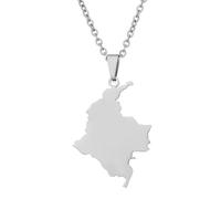 LUTAKU Kolumbien-Halskette mit Karte und Stadt, für Damen und Herren, Kolumbien-Halskette, Anhänger, Charm-Kette, Edelstahl-Karten-Schmuck-Zubehör, Einheitsgröße, Edelstahl, Kein Edelstein