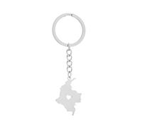 LUTAKU Kolumbien-Schlüsselanhänger mit Karte und Flagge, für Damen und Herren, Kolumbien-Schlüsselanhänger, Anhänger, Edelstahl, Karten-Schmuck-Zubehör, Silber 02, One size