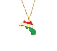 LUTAKU Kurdistan-Karte und Flagge, Halskette für Damen und Herren, Kurdistan-Halskette, Anhänger, Edelstahl, Karten-Schmuck-Zubehör, Edelstahl