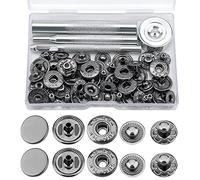 LUTER 12 Sets 15mm Druckknopf-Befestigungsset Kit Nähen Abnehmbare Metall-Hochleistungs-Druckknöpfe Mit 4 Metall-Installationswerkzeugen für kleidung Jeans Hosen Leder Taschen Jacken (Schwarz)