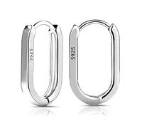 LUTER S925 Sterling Silber Creolen, 2 Stück Kleine Ovale Creolen für Frauen U-förmige S925 Minimalistische s925 Sterling Silber Dangle Hoop Leicht und Bequem (Silbrig)