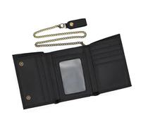 LUUFAN 6006-6006 Vintage dreifach gefaltete Geldbörse aus genarbtem Rindsleder mit Diebstahlschutzkette für Herren, Bargeld, Münzen, Kreditkarte, Geldbörse mit Ausweisfenster, Schwarz, 6006-Schwarz,