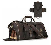 LUUFAN Echtes Leder Garment Bag Große Kapazität Reisetasche Business Suit Carrier Bag mit Schuhfach, Männer Frauen Duffel Taschen für Übernachtung Fitnessstudio Sport Wochenende, Dunkelbraun