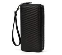 LUUFAN Echtes Leder Lange Brieftasche große Kapazität doppelte Reißverschluss um Handtasche Clutch Tasche Handtasche Bargeld Kreditkarten Handy-Halter, schwarz, Silber Reißverschluss