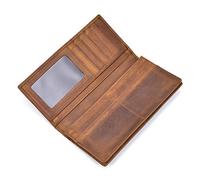 LUUFAN Echtes Leder Lange Brieftasche mit Reißverschluss Tasche Vintage Bifold Scheckheft Geldbörse (Brown 2)