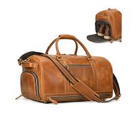 LUUFAN Echtes Leder Reisetasche Geräumige Seesack Gepäcktasche mit Schuhfach, Männer Frauen Vintage Wochenende Umhängetasche für Urlaub Geschäftsreise, Hellbraun