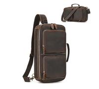 LUUFAN Echtleder Brusttasche für Männer, Convertible Crossbody Sling Tasche 2 in 1 Schultertasche Große Kapazität mit verstellbarem Gurt für Sport Reisen Wandern, Dunkelbraun