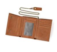 LUUFAN Echtleder Dreifache Kurze Brieftasche mit Anti-Diebstahl Kette für Männer Vintage Bargeld Münze Kreditkarte Tasche mit ID Fenster, Kaffee