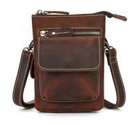 LUUFAN Echtleder-Hüfttasche für Damen und Herren, Vintage kleine Messenger-Schultertasche Umhängetasche Gürteltasche Handytasche für Sport Klettern Wandern Laufen, Braun