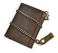 LUUFAN Herren echtes Leder Kurze Brieftasche Trifold Anti-Diebstahl-Kette Geldbörse mit ID-Fenster Reißverschlusstasche für Münze Bargeld Karte (6007-Braun)