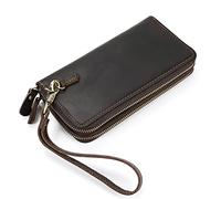 LUUFAN Herren Echtleder Geldbörse Doppelreißverschluss Lange Brieftasche große Kapazität Clutch Bag Handtasche Business Hand Clutch Bargeld Karten Telefonhalter, braun
