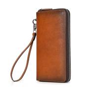 LUUFAN Lange Geldbörse aus echtem Leder für Herren, große Kapazität, Geldbörse, Clutch, Handtasche, Scheckbuch, Bargeld, Kreditkarten, Handyhalter, 1007QZ-Light Brown, Long