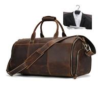 Luufan Vollkorn-Leder-Kleidungsstück Großkapazität Reisetasche Business Anzug Trägertasche mit Schuhfach, Übernachtungs-Fitnessstudio Sports-Reisetaschen für Männer Frauen Frauen, Kaffee