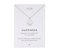 LUUK LIFESTYLE Edelstahl Damen-Halskette mit Yin Yang Anhänger und HAPPINEESS Spruchkarte, 50cm-Kettenlänge, chinesisches Symbol der Harmonie und Verbundenheit, Geschenkidee für Damen, Silber