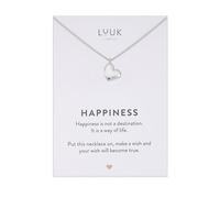 LUUK LIFESTYLE Edelstahl Halskette mit Herz Anhänger in Silber, 50cm verstellbar, wasserfest, filigranes Geschenkidee für Freundin, Ehefrau, HAPPINESS Spruchkarte, Liebe, Freundschaft, Romantisch