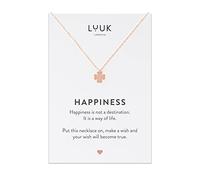 LUUK LIFESTYLE Edelstahl Halskette mit Kleeblatt Anhänger und Happiness Spruchkarte, Glücksbringer, Damen Schmuck, Rosa