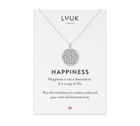 LUUK LIFESTYLE Filigrane Halskette mit „Blume des Lebens“ Anhänger aus Edelstahl, Geschenk für Frauen, schlichtes Design, HAPPINESS Spruchkarte, Freundschaftskette, Silber