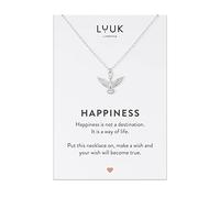 LUUK LIFESTYLE Halskette aus Edelstahl mit Adler | Vogel Anhänger, einstellbare Kette, Damenschmuck Sommer, Strand, Alltag, HAPPINESS Karte, Glücksbringer, Silber