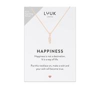 LUUK LIFESTYLE Halskette mit HAPPINESS Spruchkarte, Modetrend für Frauen, Glücksbringer im Boho Stil, 925er Sterlingsilber, Feder Anhänger, Roségold