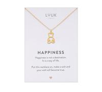 LUUK LIFESTYLE Niedliche Edelstahl Halskette mit Teddy I Bär Anhänger für Damen I Mädchen, liebevolle Geschenkidee mit HAPPINESS Spruchkarte, Gold