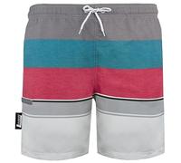 Luvanni Badehose für Herren Schnelltrocknende Badeshorts 600 mit Kordelzug Beachshorts Boardshorts Schwimmhose Männer mit Streifenmuster blau rot grau Streifen Grau Rot L