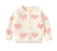 LUVCES Baby Mädchen Strickjacke Pullover Süßer Herz Baumwolle Strickpullover Cardigan für Kleinkinder Herbst Winter Kleidung Beiges Liebesherz 4-5 Jahre