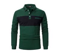 LUVCES Herren Polo Shirts Langarm lässig Farbe Block Golf Polo Shirt Kontrast Kragen Baumwolloberteile für Männer Langarm Grün + Marineblau XL