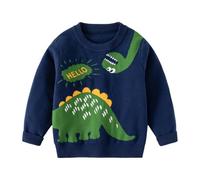 LUVCES Kleinkind Baby Jungen Strickpullover Niedlich Rundhals Langarm Animal Print Bluse Pullover Sweatshirt Warme Kinder Sweater Tops Marineblauer Dinosaurier 5-6 Jahre