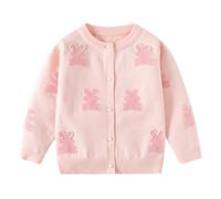 LUVCES Kleinkind Baby Mädchen Strickjacke Pullover Langarm Knopf Strickpullover Baumwolle Jacke Cardigan Oberteile Kinder Mädchen Warme Herbst Outfits Rosa Häschen 3-4 Jahre