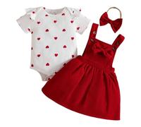 LUVCES Neugeborene Baby Mädchen Outfit Cord-Hosenträgerrock + Gerippte Langarm/Kurzarm Top mit Herz+ Stirnband 3-teiliges Herbst Winter Kleidungsset