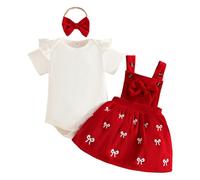 LUVCES Neugeborene Baby Mädchen Outfit Cord-Hosenträgerrock + Gerippte Langarm/Kurzarm Top mit Herz+ Stirnband 3-teiliges Herbst Winter Kleidungsset