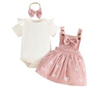LUVCES Neugeborene Baby Mädchen Outfit Cord-Hosenträgerrock + Gerippte Langarm/Kurzarm Top mit Herz+ Stirnband 3-teiliges Herbst Winter Kleidungsset