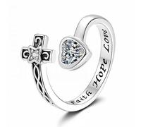 Luwecf 5 Stück Verstellbarer Kreuz Herz Zirkonia Kupfer Statement Band Offen Tragbar Symbol Schmuck Silber Gold für Alltag Kirche Geschenk FR, 4 Stück