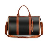 Luxe Mega Bag Handgepäcktasche Große PU Leder Kleidung Duffle Bag 2 in 1 Hängende Koffer Kleid Anzug Reisetasche (Schwarz)