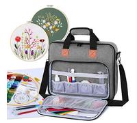 Luxja Tasche für Stickerei Set, Kreuzstich Zubehör Tasche, Stickerei Tasche für Stickrahmen, Farbfäden, Stickgarn und andere Stickerei kit, Grau