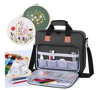 Luxja Tasche für Stickerei Set, Kreuzstich Zubehör Tasche, Stickerei Tasche für Stickrahmen, Farbfäden, Stickgarn und andere Stickerei kit, Schwarz