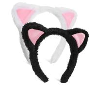 Luxshiny 2 Stück Katzenohren Stirnbänder Flauschige Tierohren Haarbänder für Gesichtspflege Make Up und Tägliche Aktivitäten Weiß und Schwarz aus Weichem