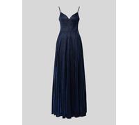 LUXUAR FASHION Schimmerndes Abendkleid mit V-Ausschnitt in Marine, Größe 44