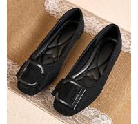 Luxuriöse glänzend schwarze Metall Quadrat Schnalle Quadrat Zeh Flache Schuhe für Frauen, gesteppte Innensohle Slip-On Schuhe, minimalistisch vielseit